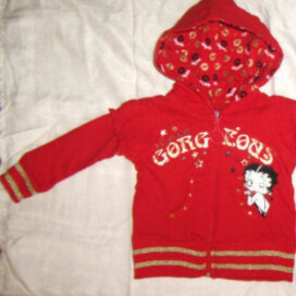 Gorgeous Rare Betty Boop 2 Pc Red Hooded Fashion Fun Sweatsuit Set - Picture 3 of 7